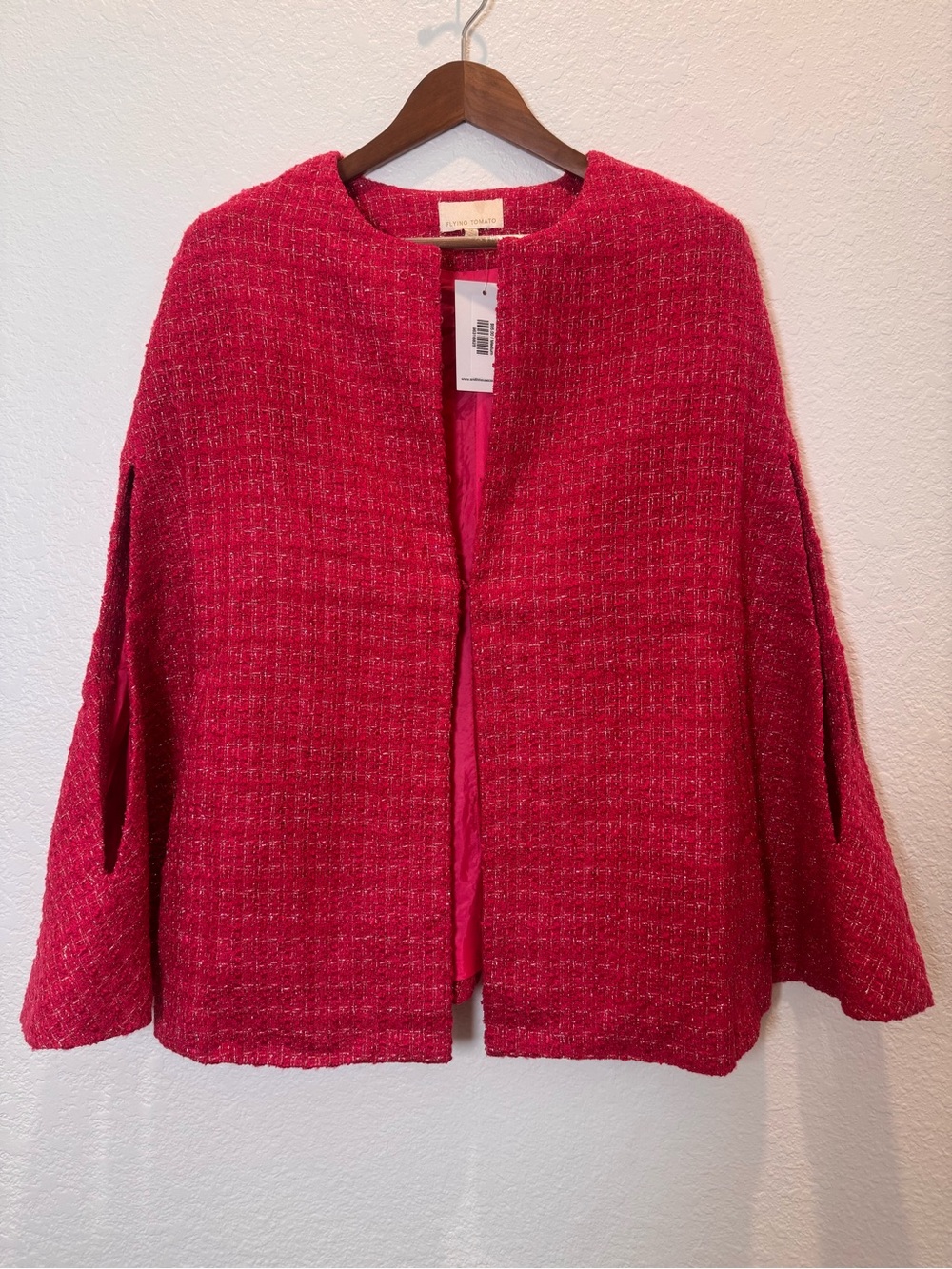 NWT! Flying Tomato Hot Pink Genevieve Tweed Cape - Picture 5 of 12